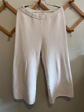 Free People Cream Textured Knit Crop Wide-Leg Capris